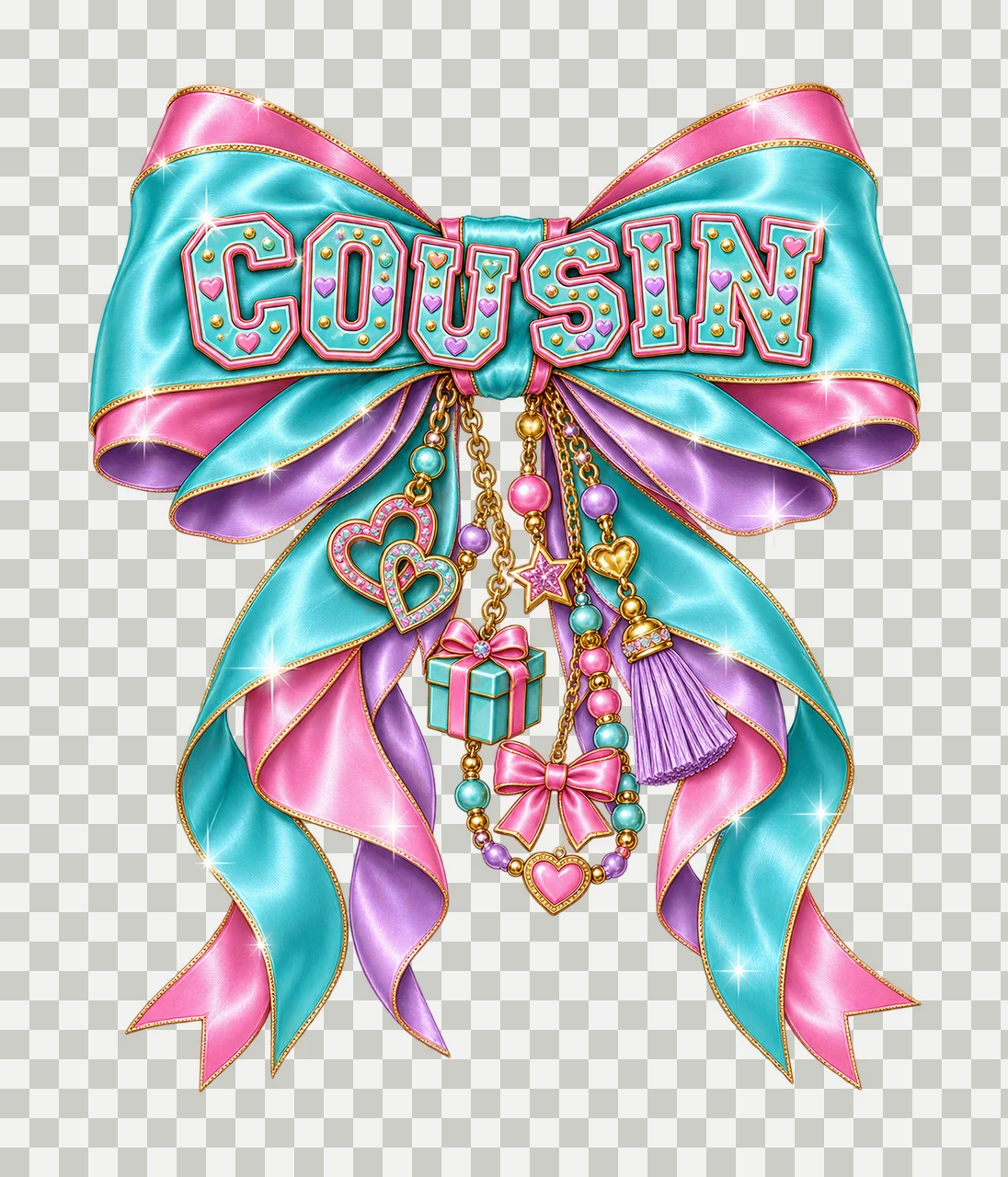 Cousin Bow Charm PNG, Coquette Ribbon Sublimation, Transparent Digital Download transparency and detail preview thumbnail