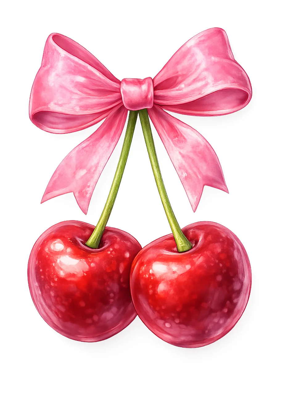 Pink Cherry Bow Coquette Design Trendy Ribbon Cherry Girly