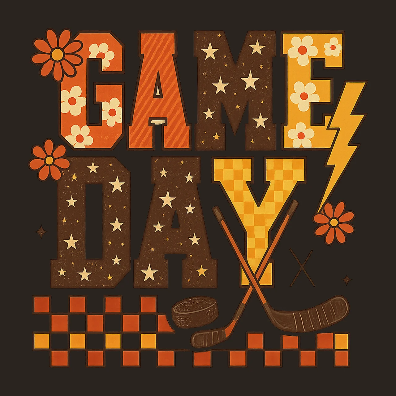 Retro Game Day Hockey Checkerboard Sublimation Design Sports contrast preview thumbnail