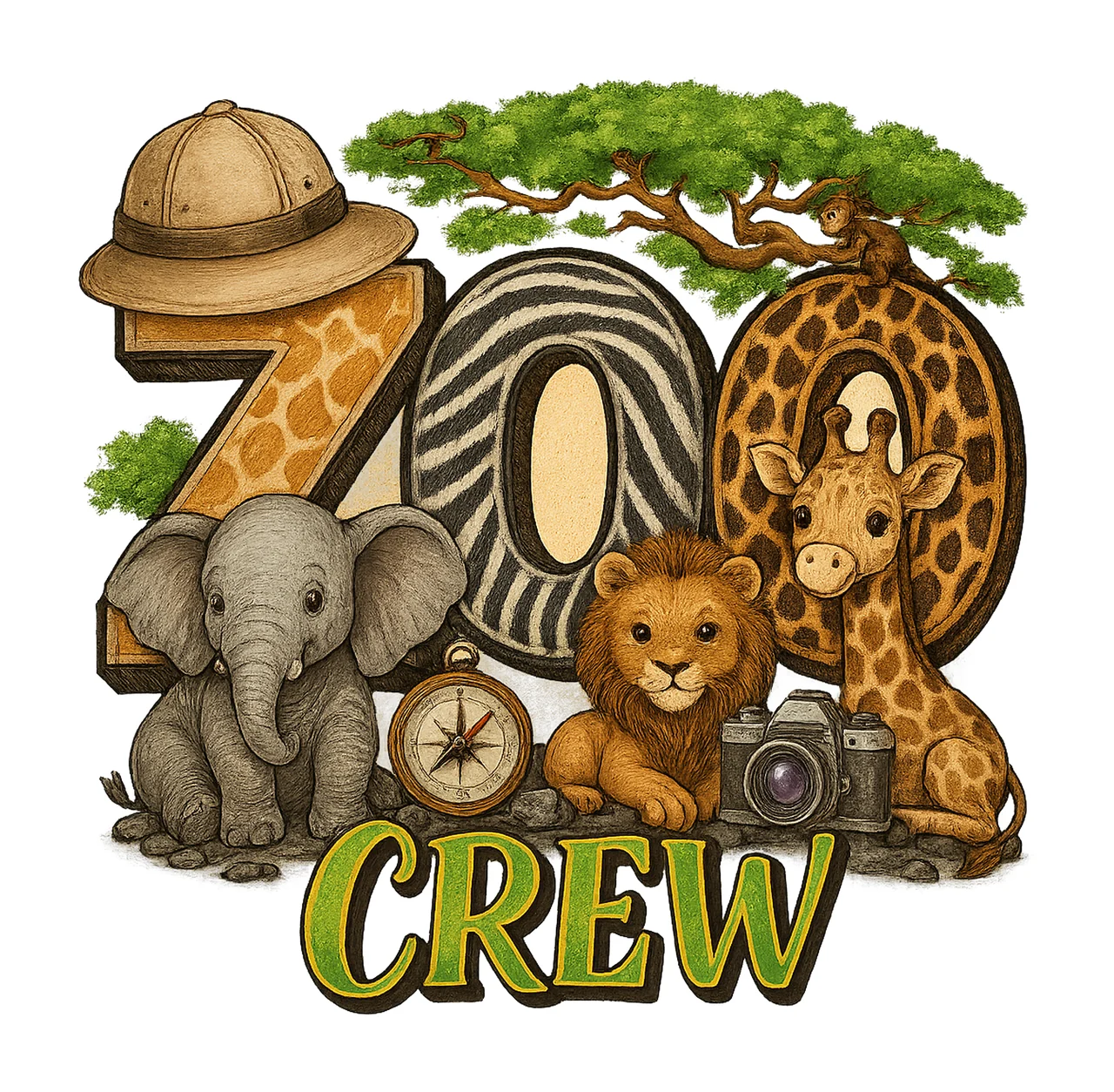 Safari Zoo Crew Kids Giraffe Animal Sublimation Zoo Trip
