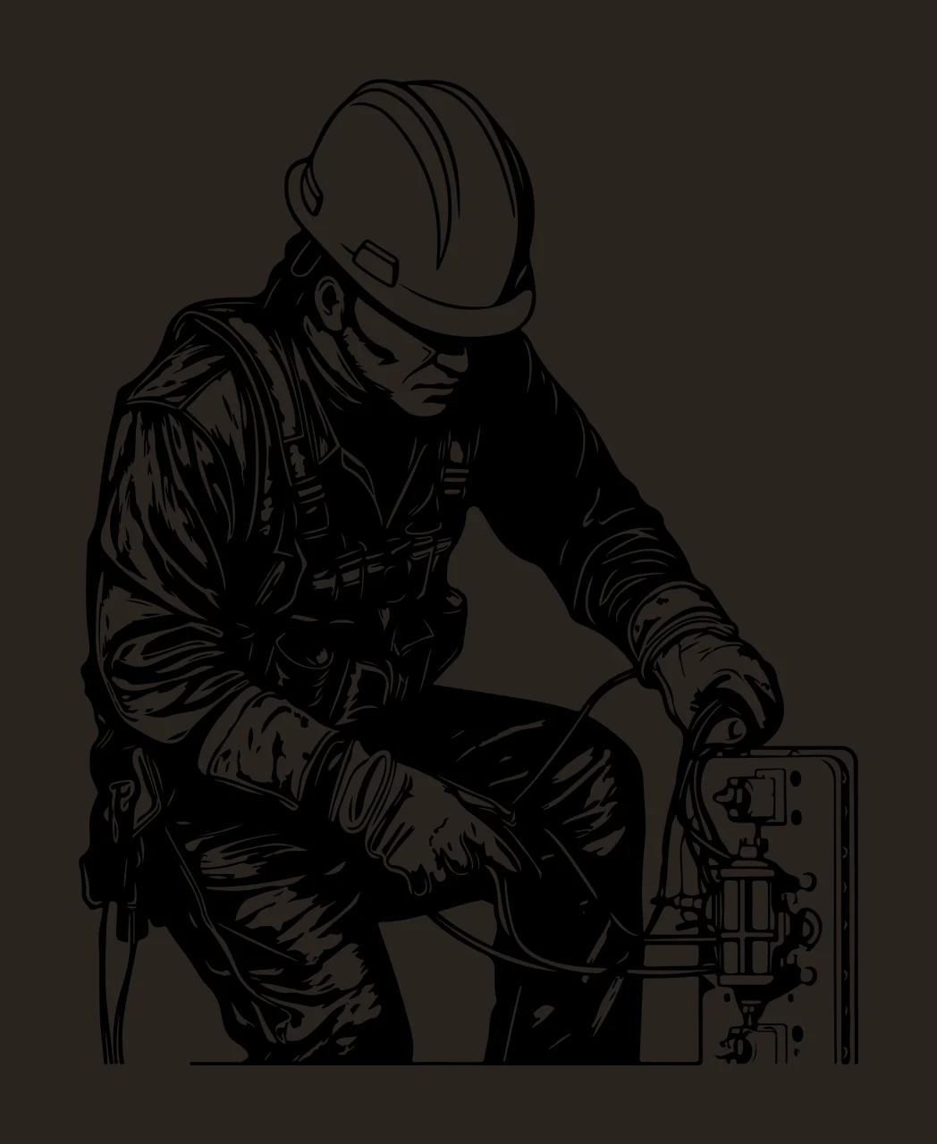 Electrical Technician Working On Panel hard hat ink illustration contrast preview thumbnail