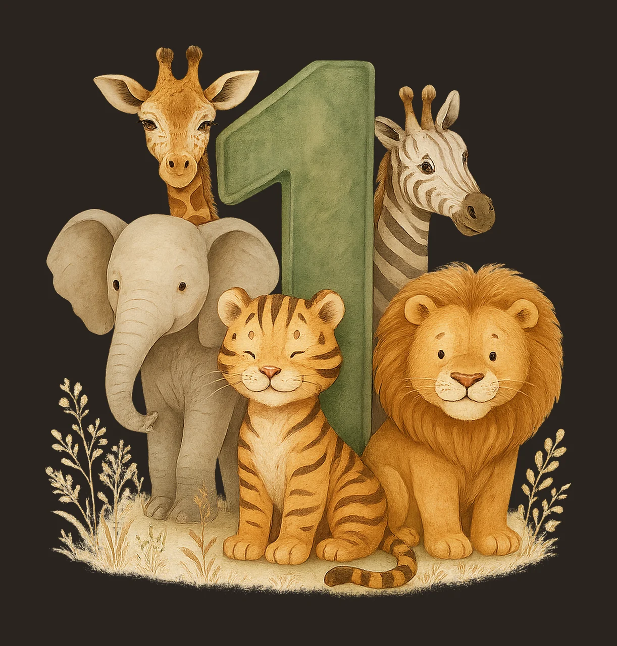 Wild One Safari Birthday Jungle Animal Artwork Kids Party contrast preview thumbnail