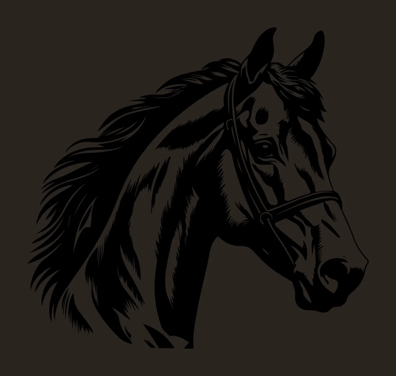 Horse Head Profile Silhouette Portrait Wearing bridle mane contrast preview thumbnail