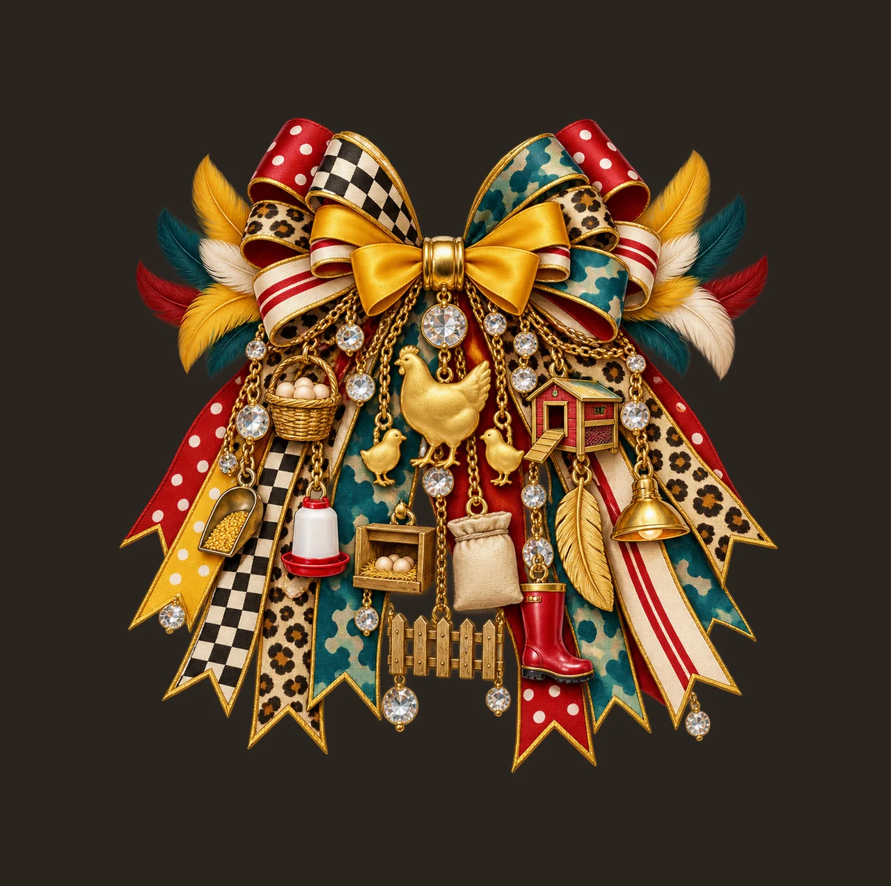 Chicken Mom Bow Charm PNG, Gold Chain Charms, Transparent Sublimation Design, Digital Download contrast preview thumbnail