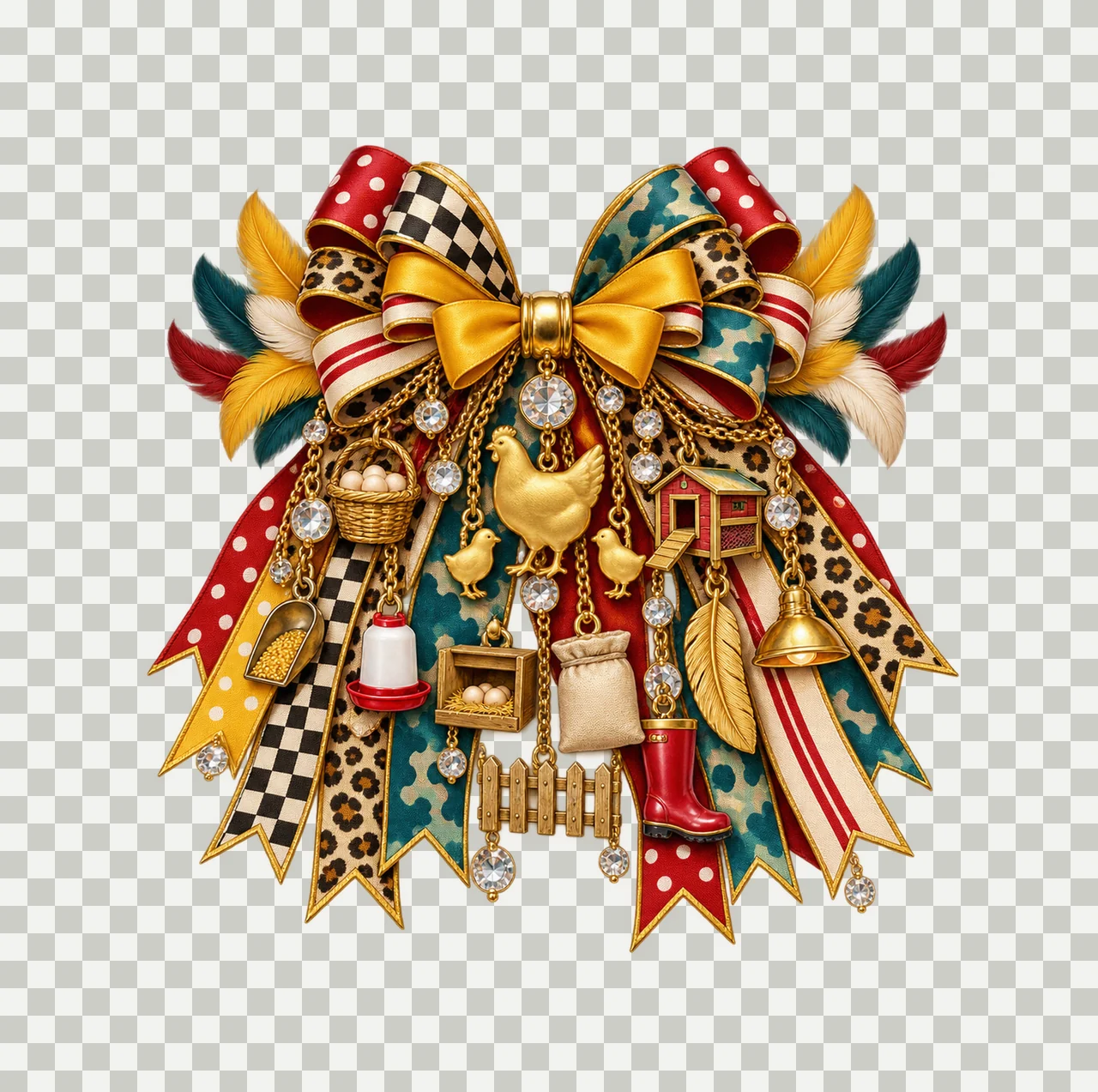 Chicken Mom Bow Charm PNG, Gold Chain Charms, Transparent Sublimation Design, Digital Download transparency and detail preview thumbnail