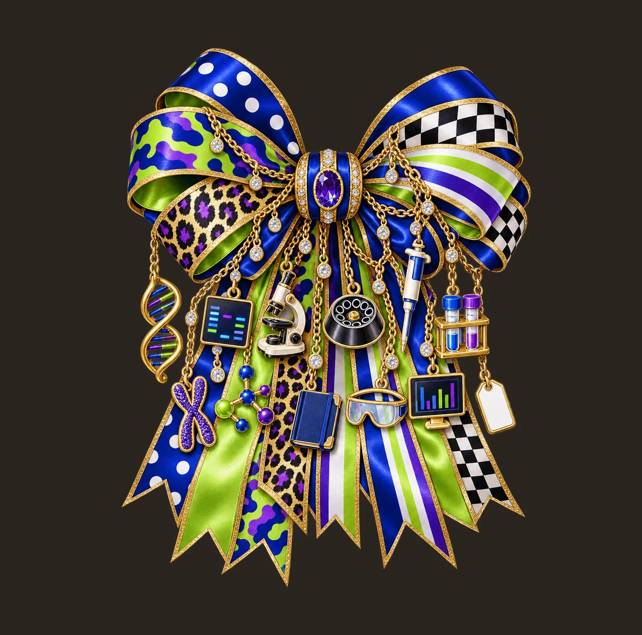 DNA Researcher Bow Charm PNG, Gold Chain Charms, Transparent Sublimation Design, Digital Download contrast preview thumbnail