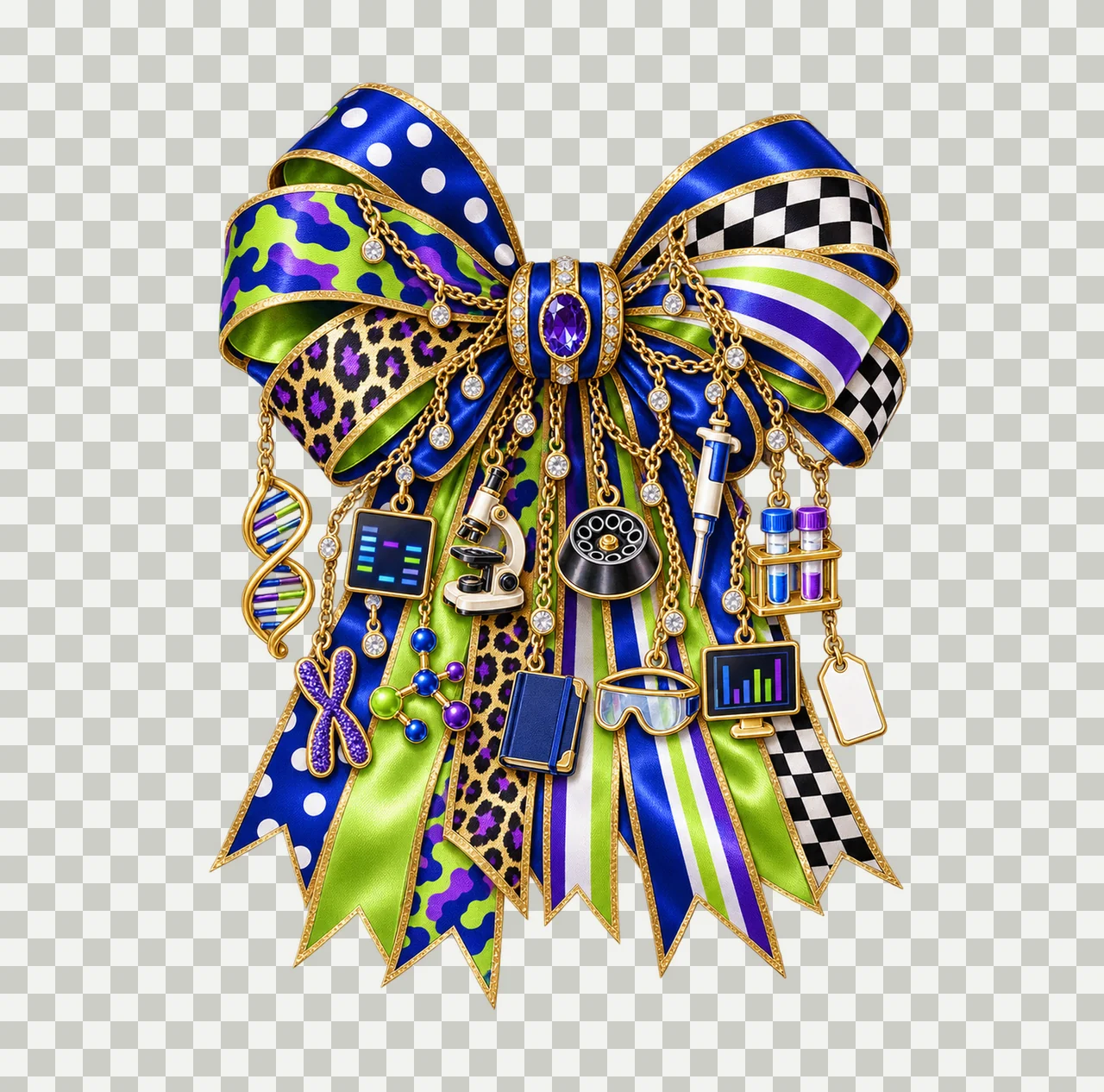 DNA Researcher Bow Charm PNG, Gold Chain Charms, Transparent Sublimation Design, Digital Download transparency and detail preview thumbnail