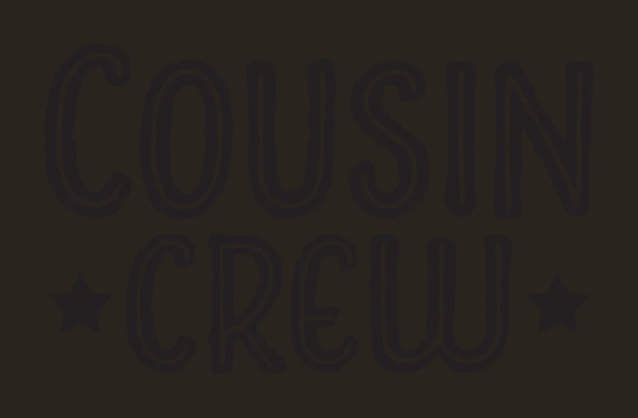 COUSIN CREW Typography Design with black text 'COUSIN', black star on left and black star on right in white contrast preview thumbnail