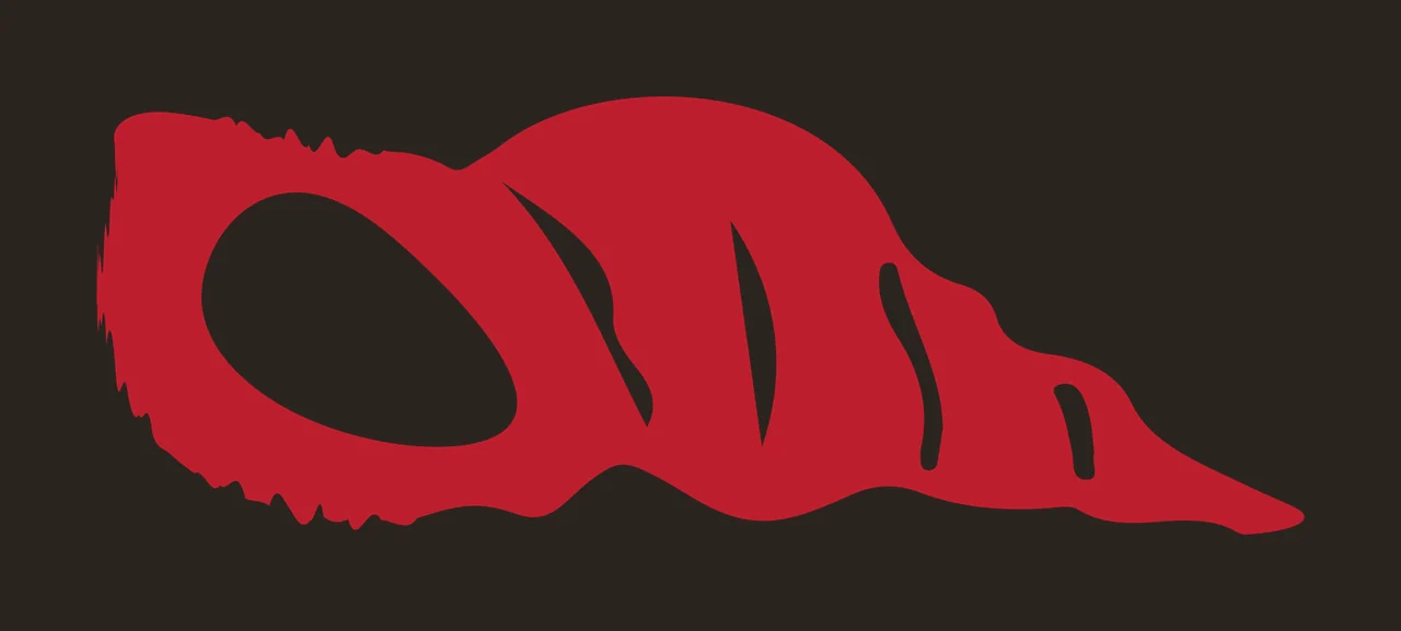 Seashell silhouette Illustration with seashell aperture, ridged shell body and white cutouts in red contrast preview thumbnail