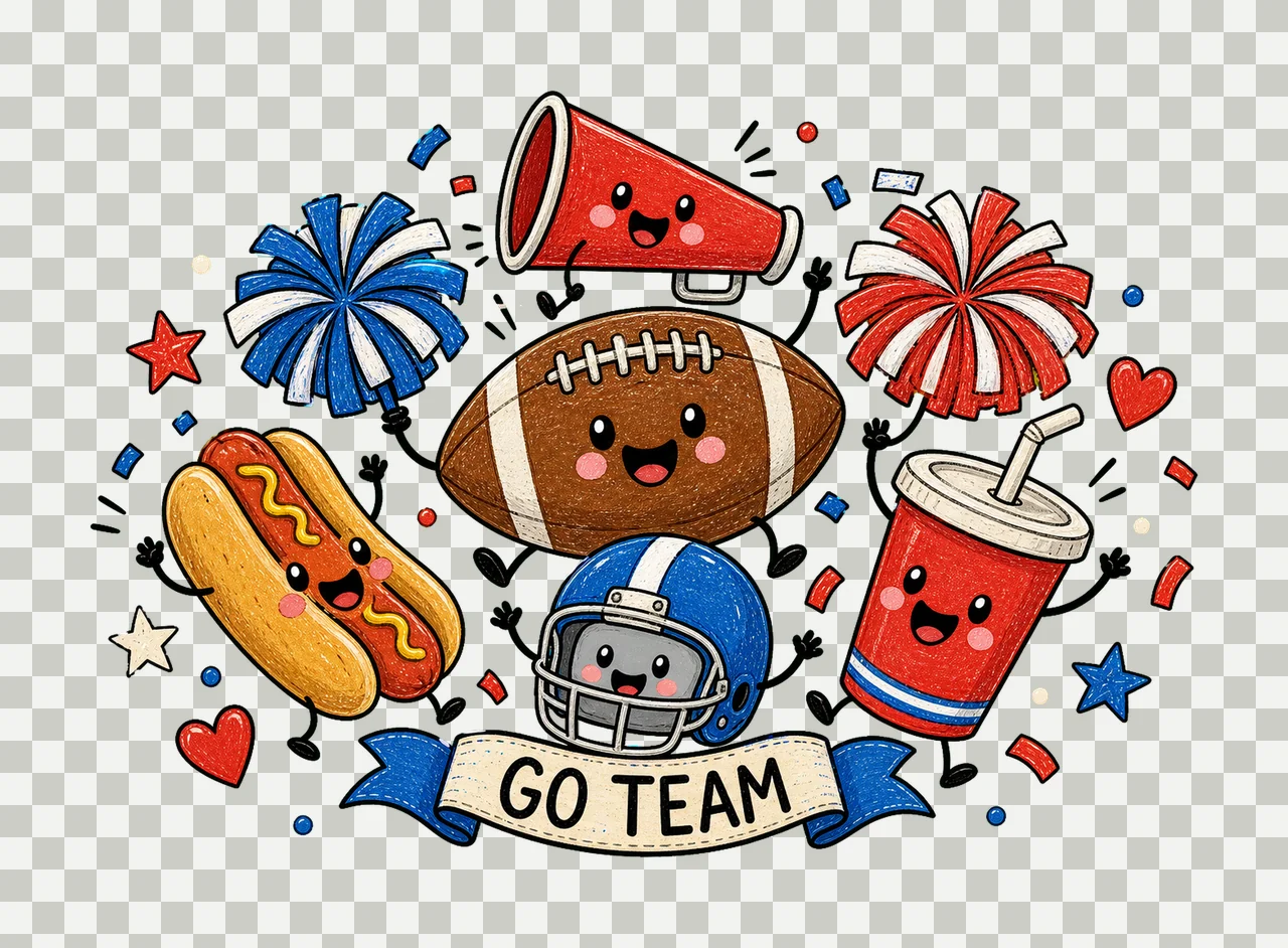 Happy Football Doodles Tailgate Game Day Variation F transparency and detail preview thumbnail