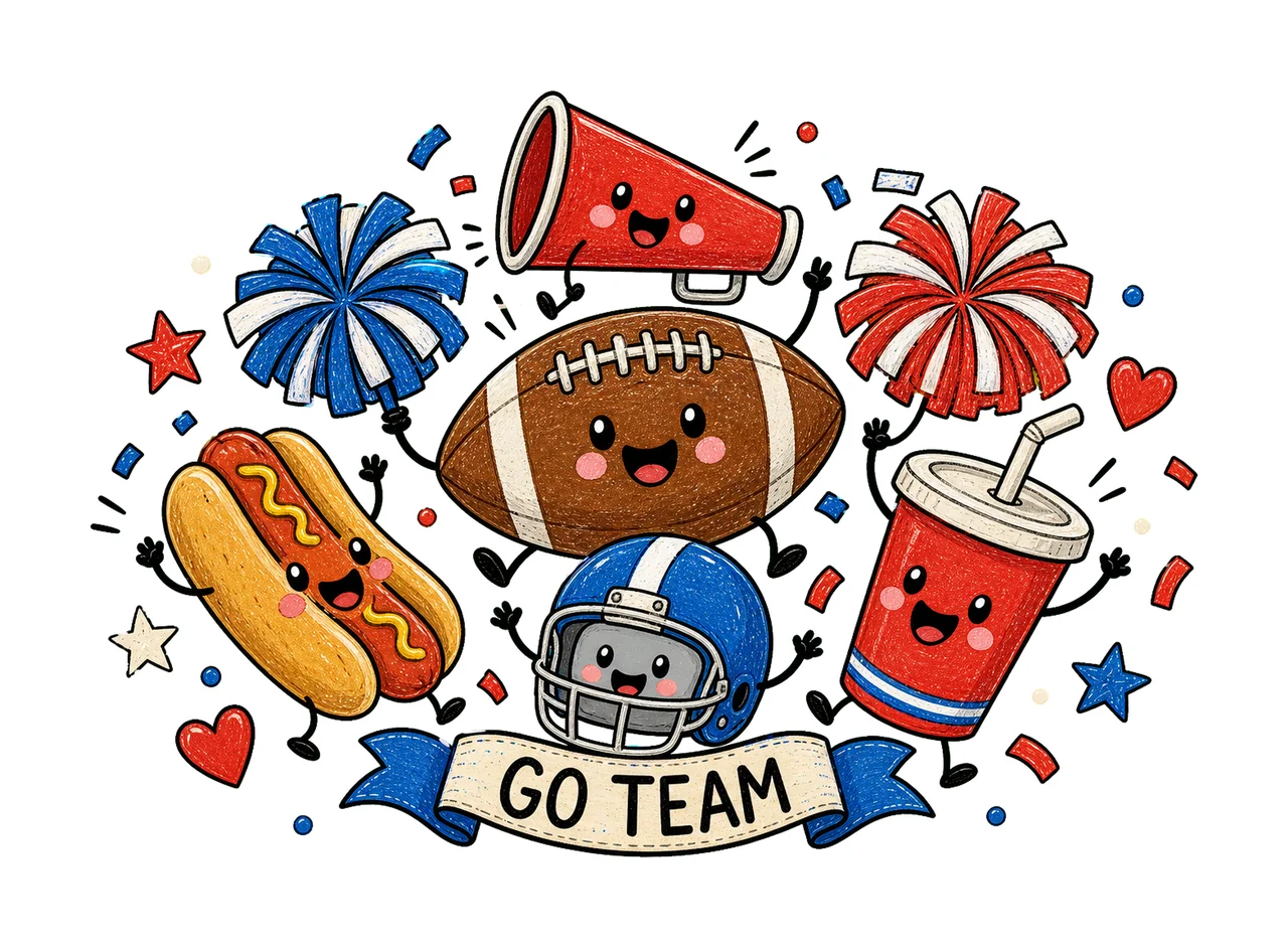 Happy Football Doodles Tailgate Game Day Variation F