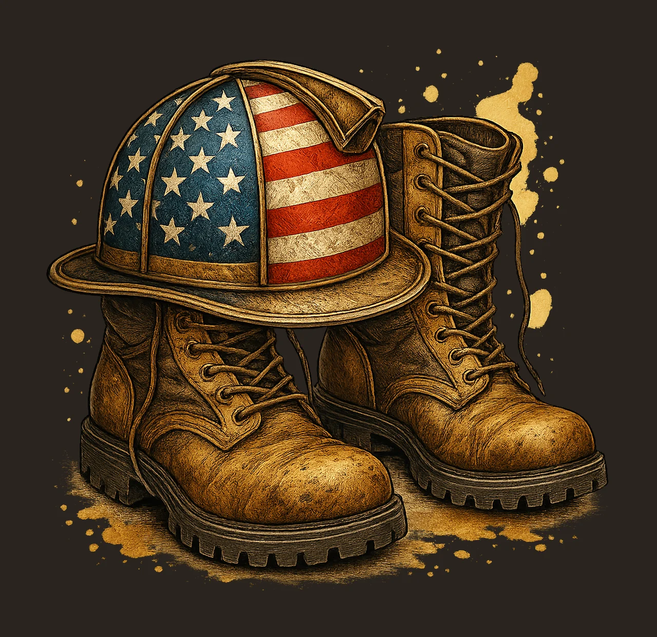 Watercolor Construction Worker American Flag Boots contrast preview thumbnail