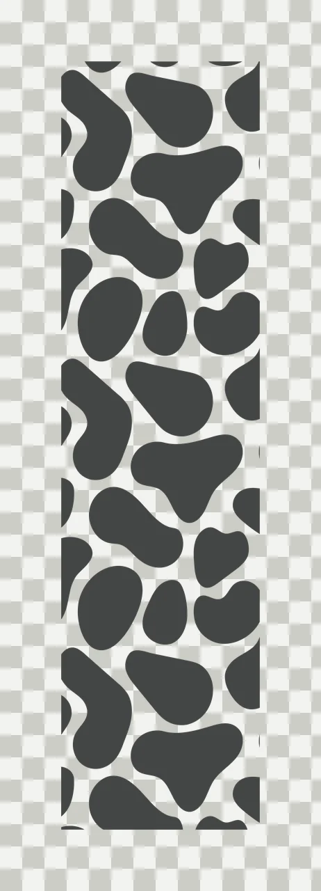 Cow print pattern Illustration with organic shapes, spots, blobs and vertical banner in dark grey and white transparency and detail preview thumbnail