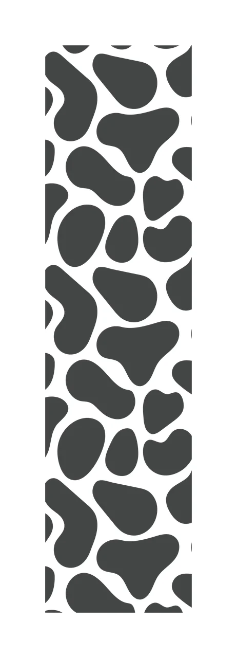 Cow print pattern Illustration with organic shapes, spots, blobs and vertical banner in dark grey and white