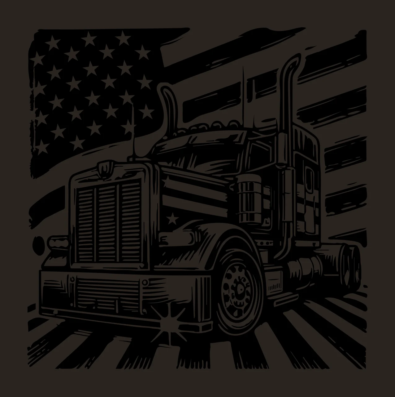 Semi Truck Flag Against American Graphic positioning black contrast preview thumbnail