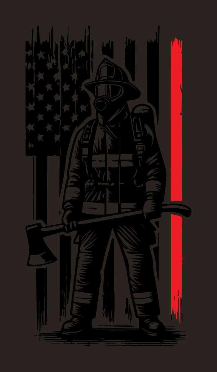 Flag Firefighter Silhouette With Background standing axe helmet contrast preview thumbnail