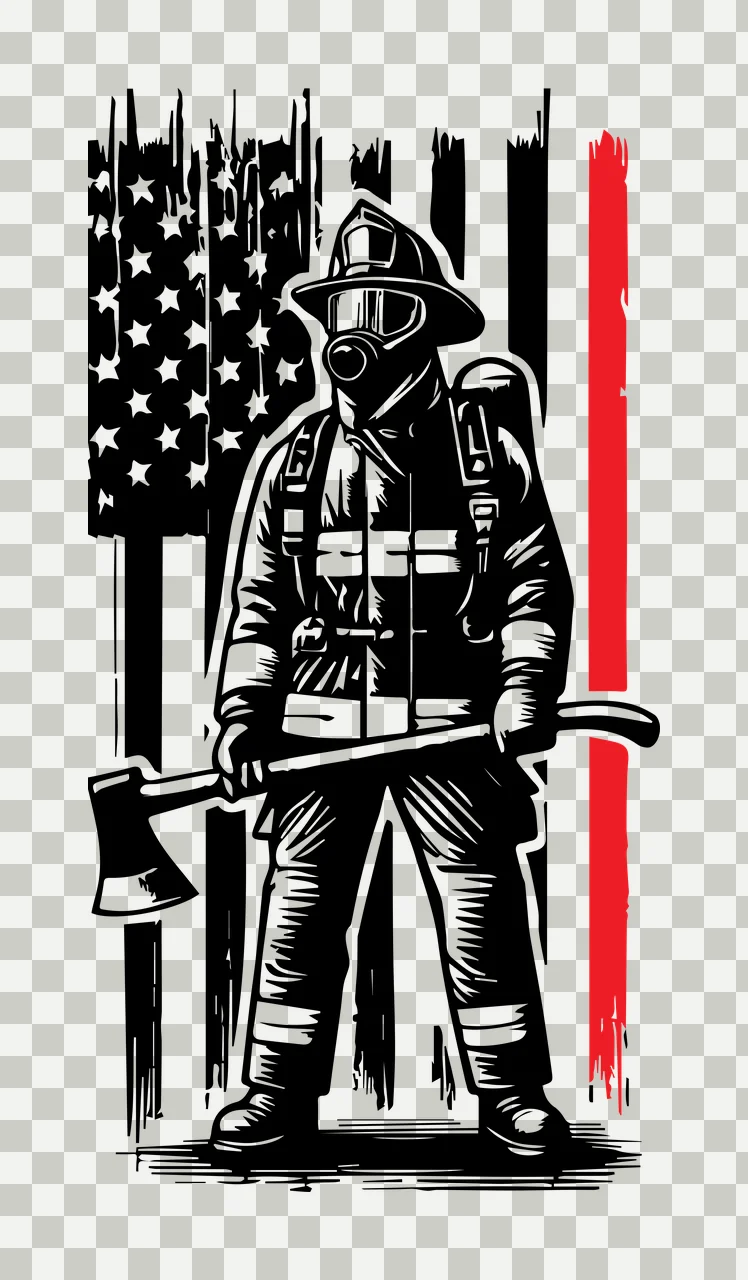 Flag Firefighter Silhouette With Background standing axe helmet transparency and detail preview thumbnail