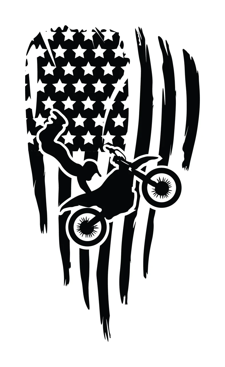 Motocross Dirt Bike Rider Over Flag jumping stars stripes silhouette
