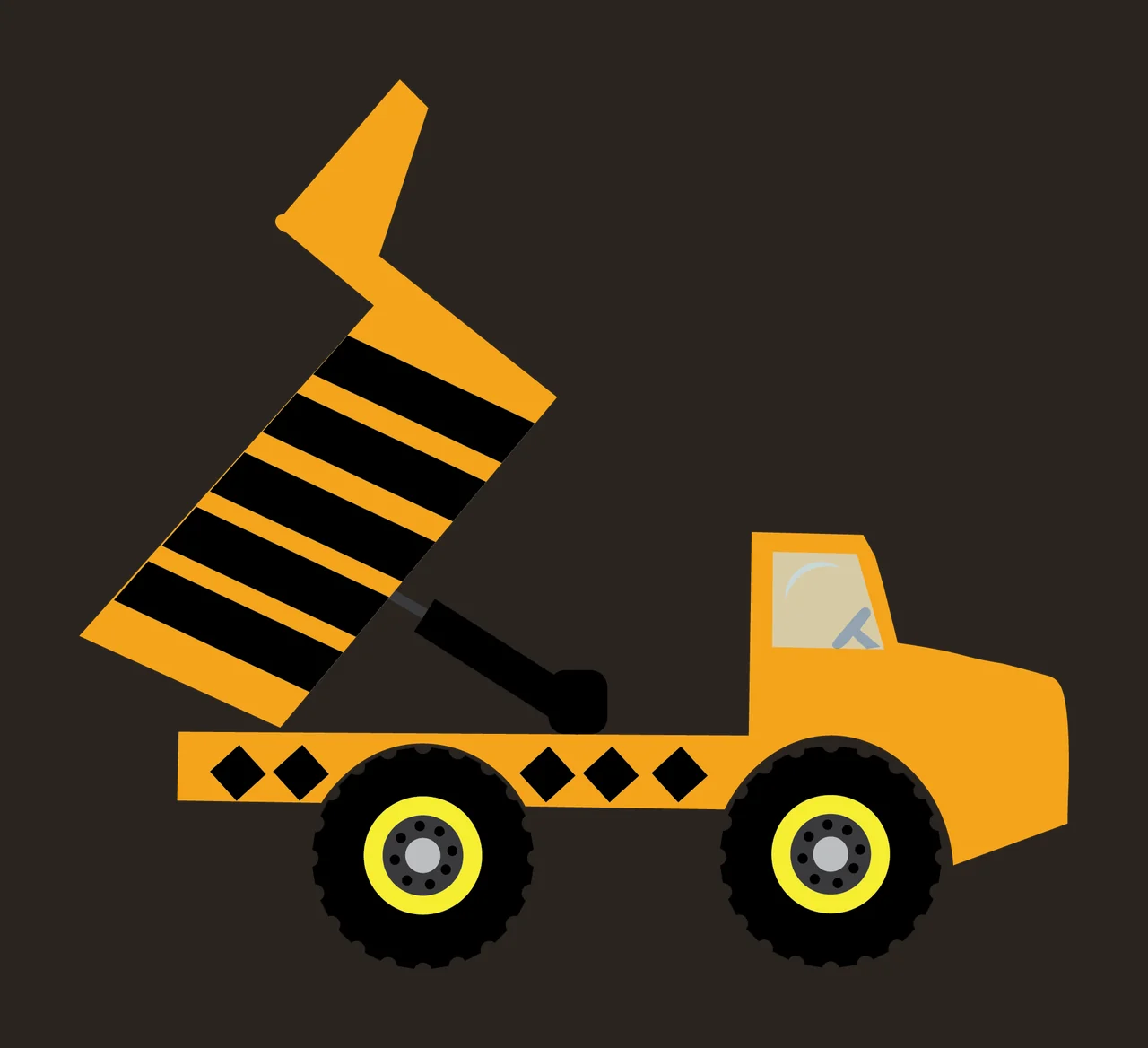 Dump Truck Silhouette With Raised Bed And Large lifting wheels contrast preview thumbnail