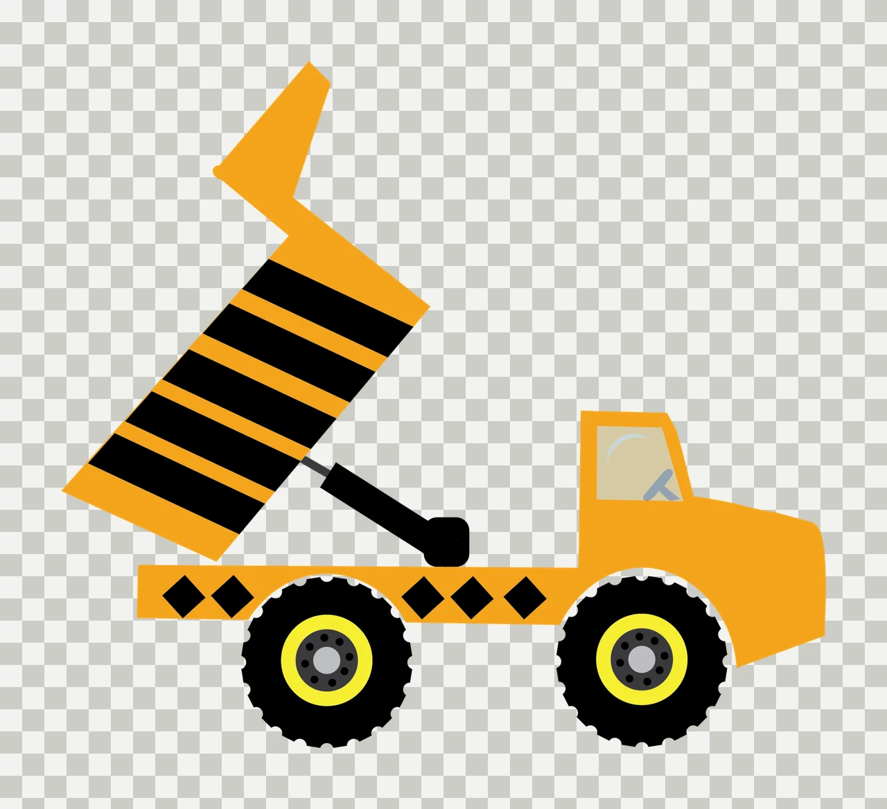 Dump Truck Silhouette With Raised Bed And Large lifting wheels transparency and detail preview thumbnail
