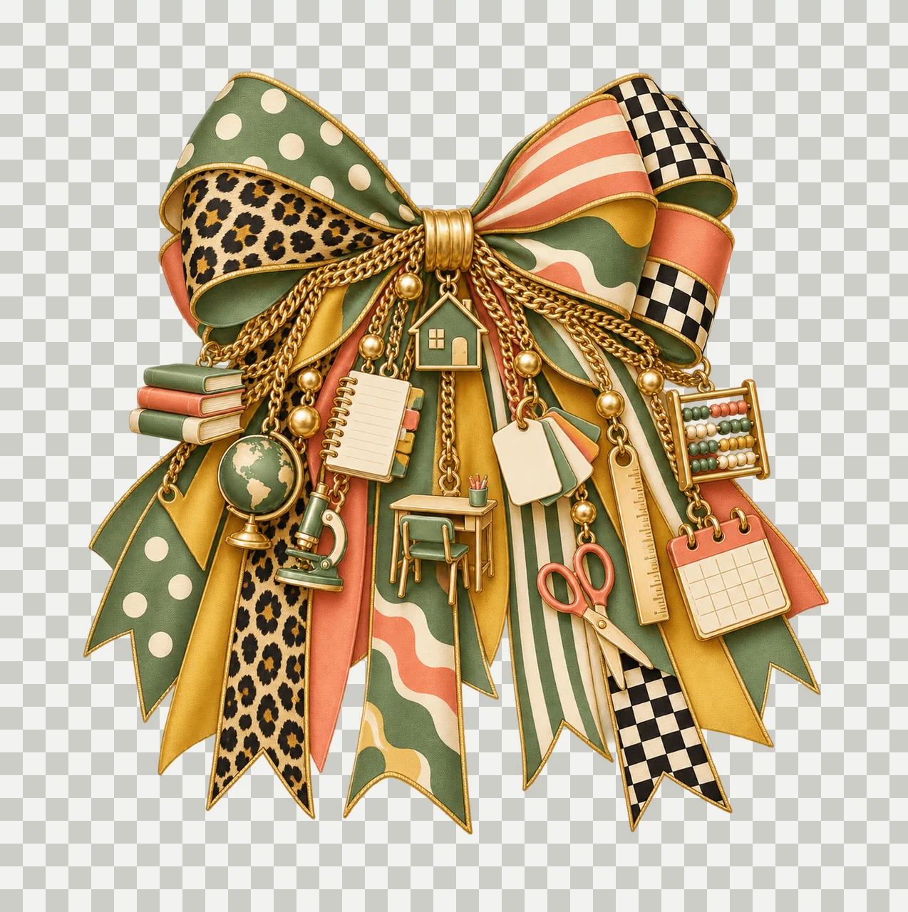 Homeschool Mom Bow Charm PNG, Gold Chain Charms, Transparent Sublimation Design, Digital Download transparency and detail preview thumbnail