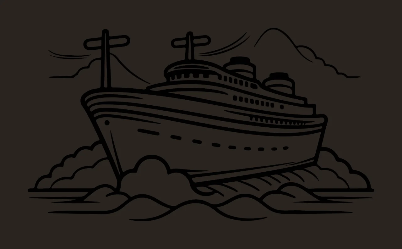 Ship Crossing Over Wavy Ocean sailing waves mountains clouds contrast preview thumbnail