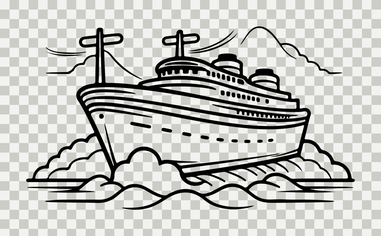 Ship Crossing Over Wavy Ocean sailing waves mountains clouds transparency and detail preview thumbnail