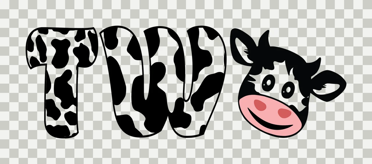 Cow Two Print Text Head black white animal typography spotted transparency and detail preview thumbnail