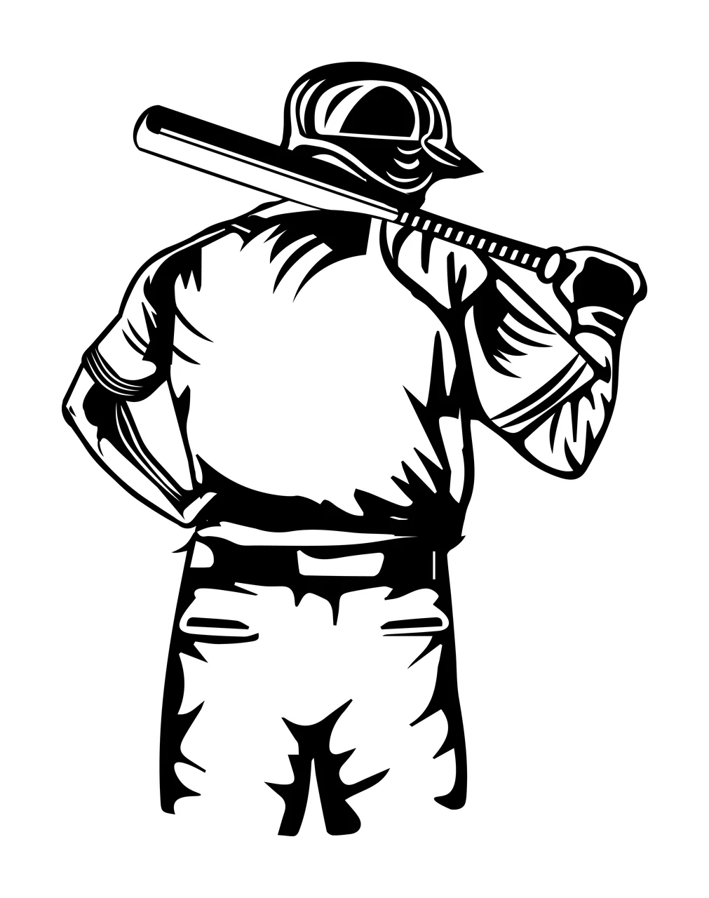 Person In Uniform Holding A Bat Over Their helmet black white