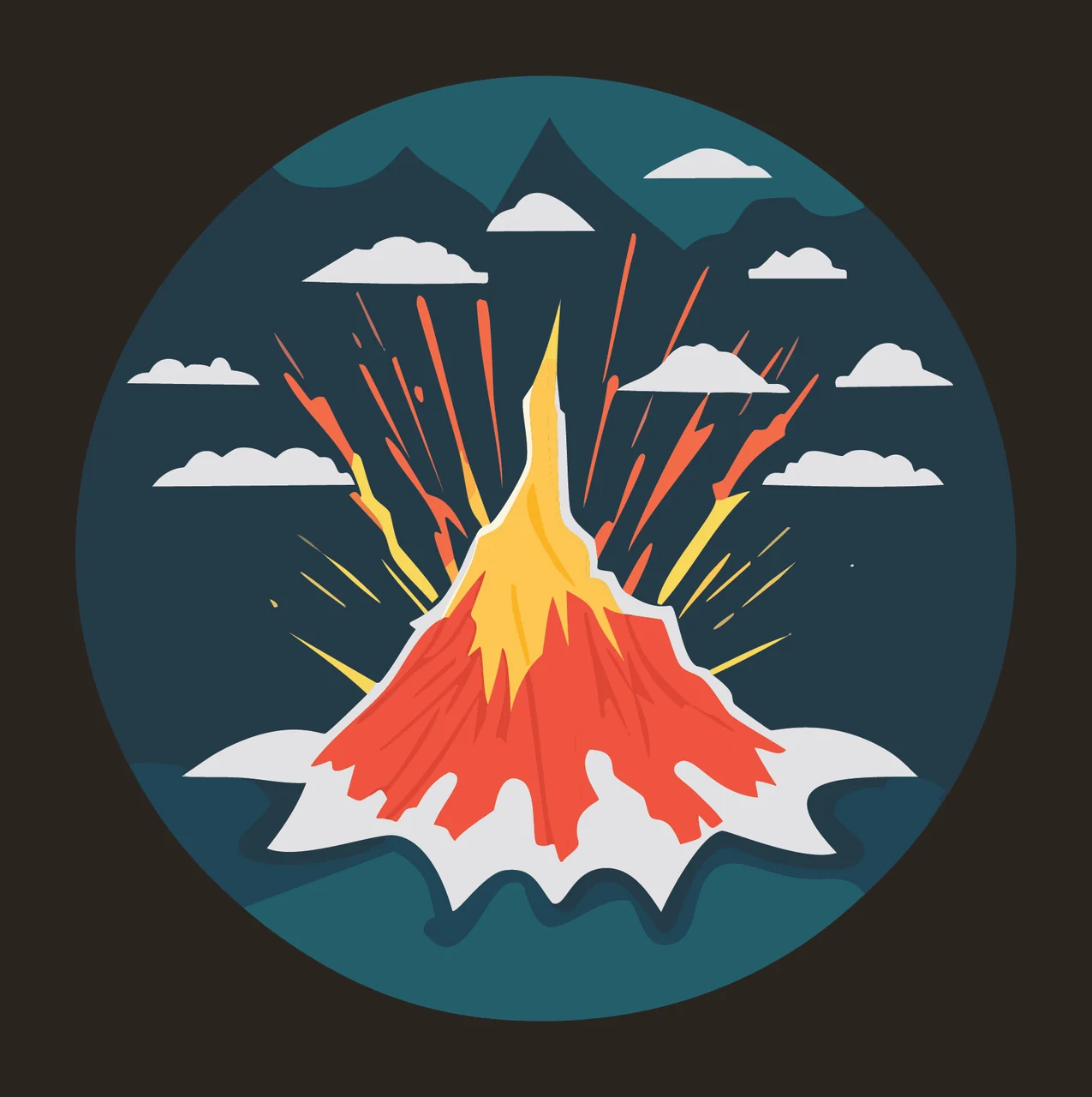 Volcano Erupting In Circular Frame mountains clouds lightning contrast preview thumbnail