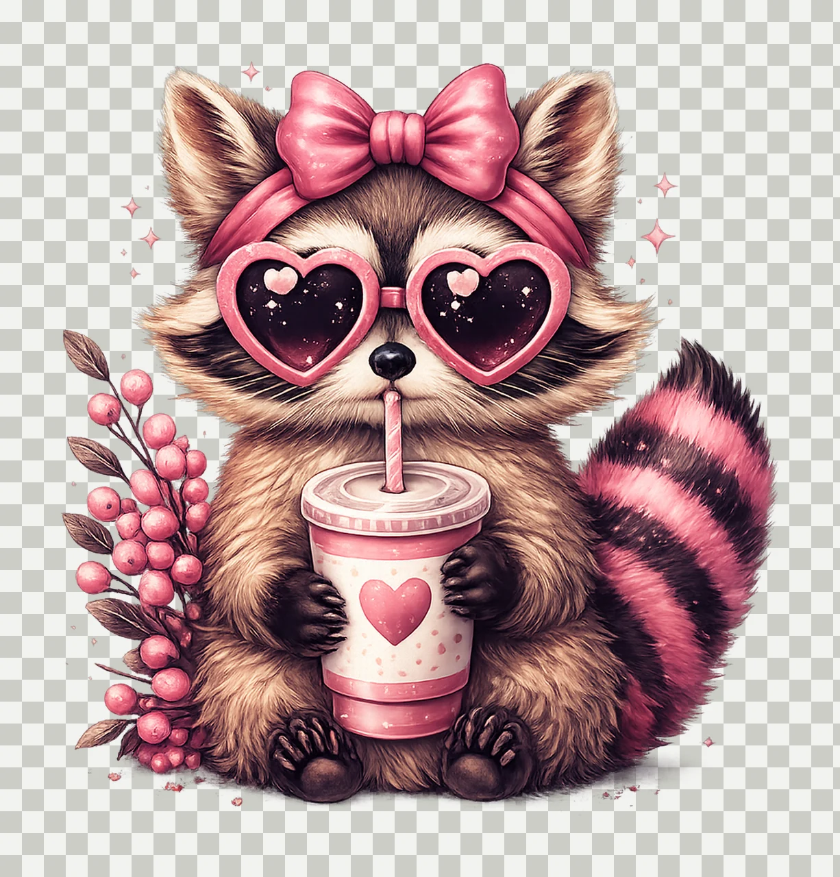 Cute But Feral Funny Raccoon with Bow Design Sublimation transparency and detail preview thumbnail