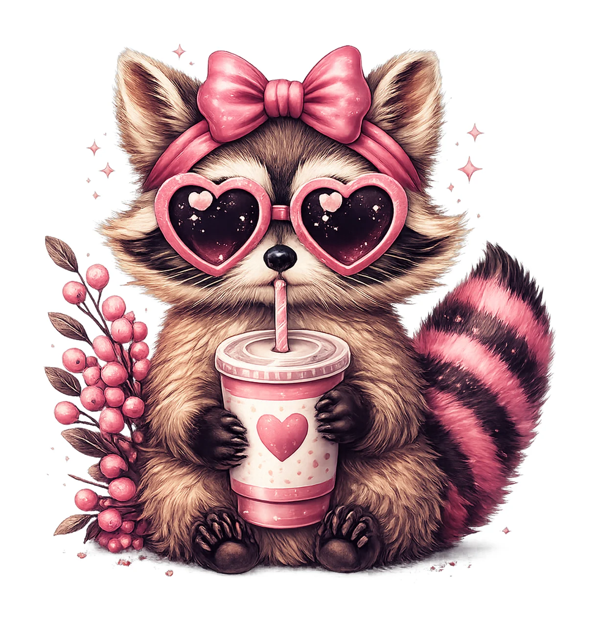 Cute But Feral Funny Raccoon with Bow Design Sublimation