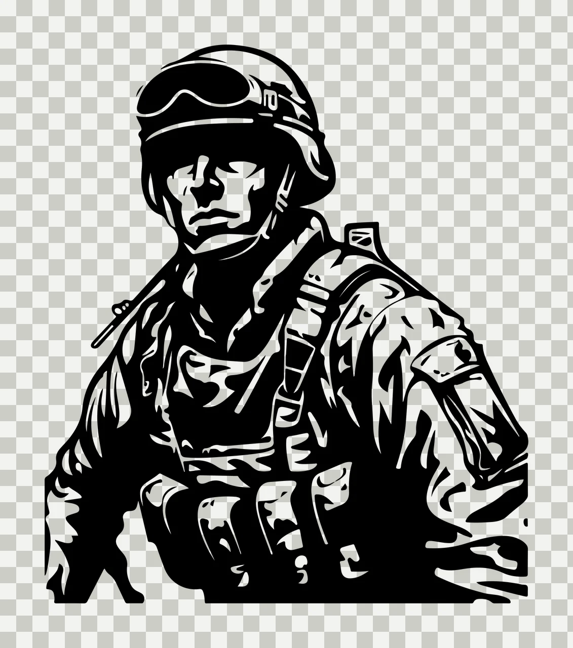 Soldier Silhouette With Combat Gear standing helmet goggles transparency and detail preview thumbnail