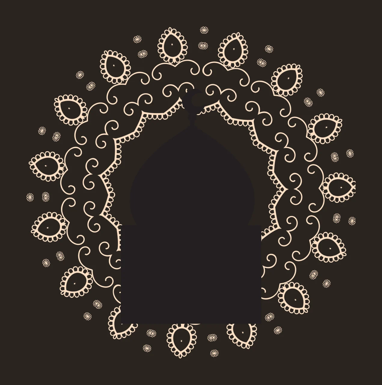 Mosque Dome Silhouette With Floral Border crescent moon black contrast preview thumbnail