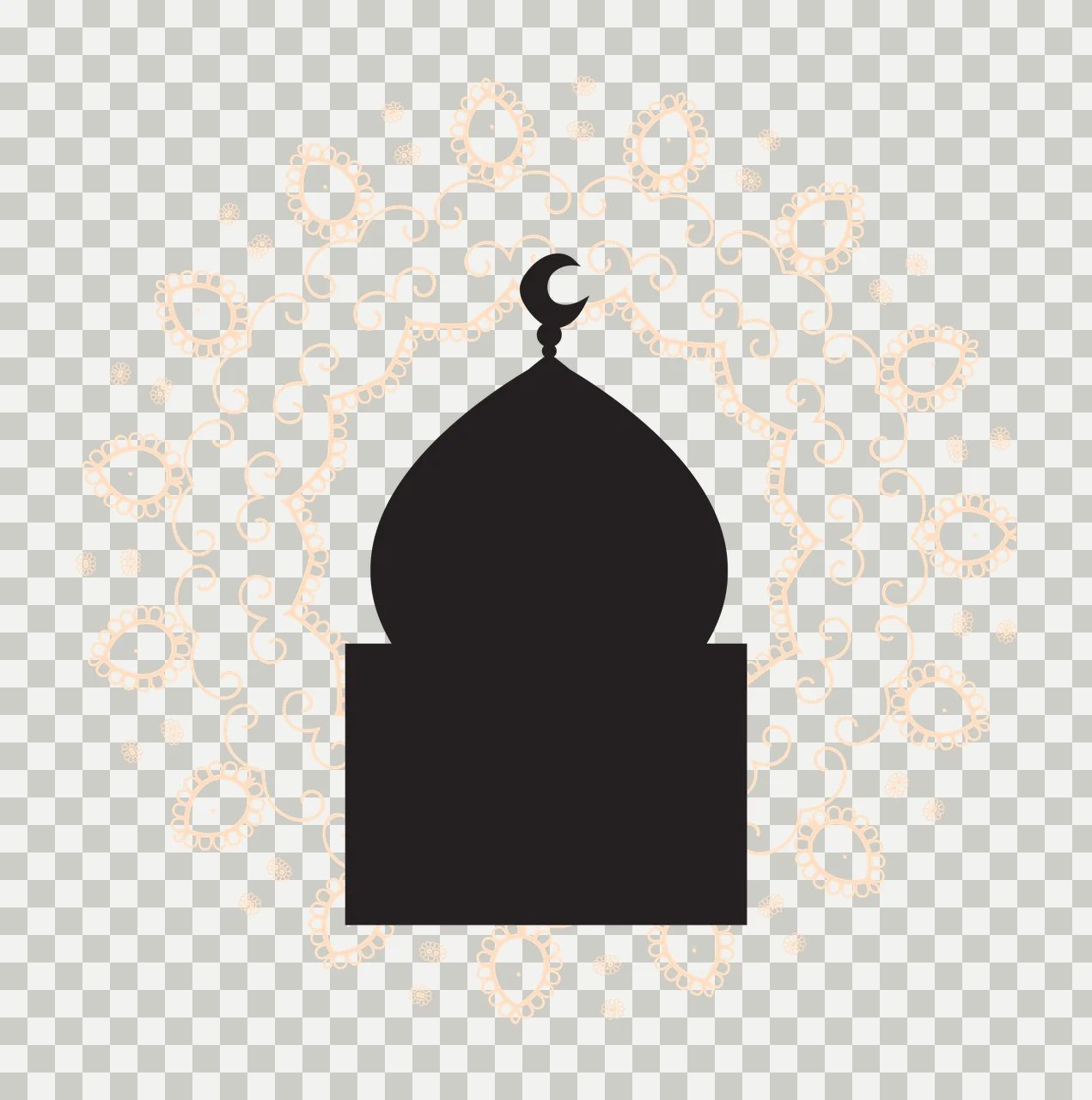 Mosque Dome Silhouette With Floral Border crescent moon black transparency and detail preview thumbnail