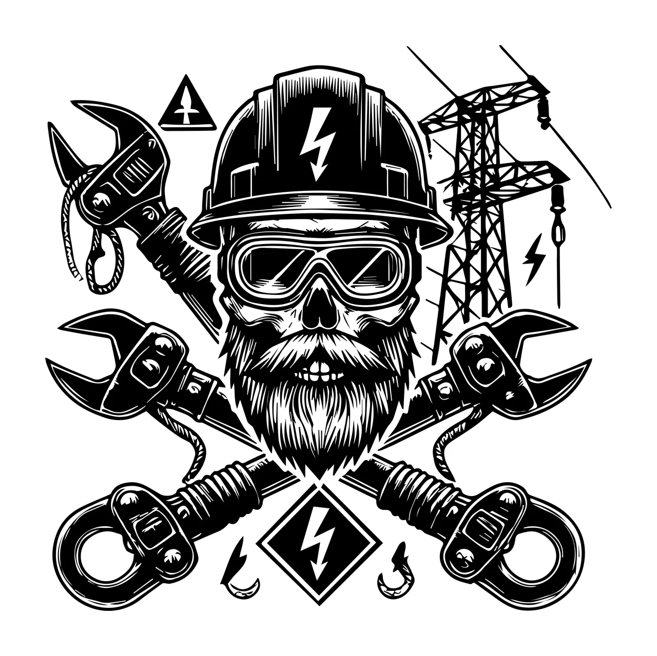 Skull And Wrench Industrial Emblem wrenches hard hat goggles