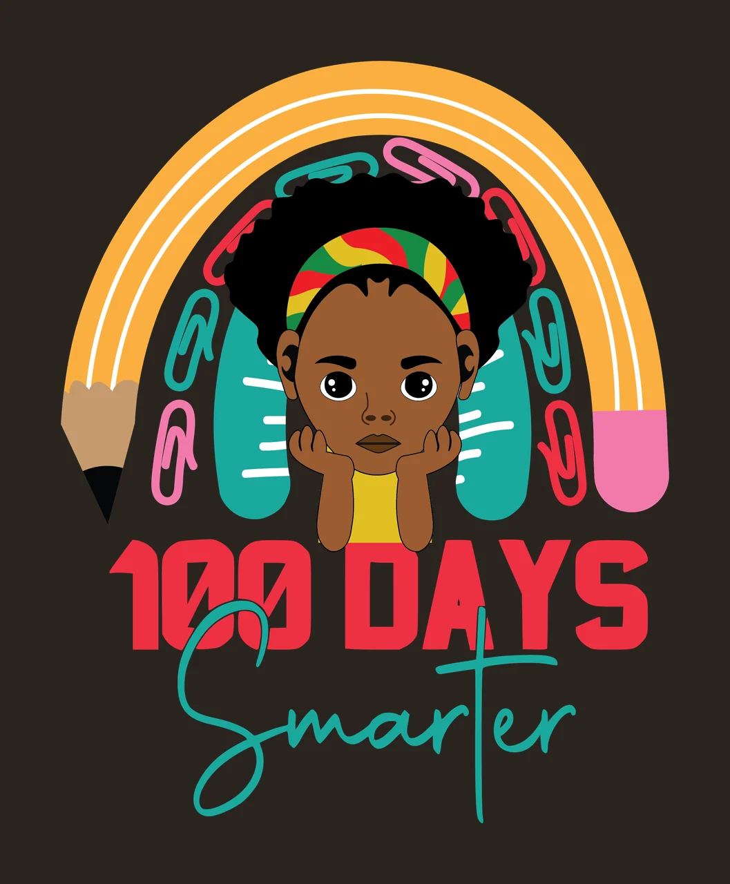Black 100 Days Smarter Rainbow Graphic arched paperclips white contrast preview thumbnail