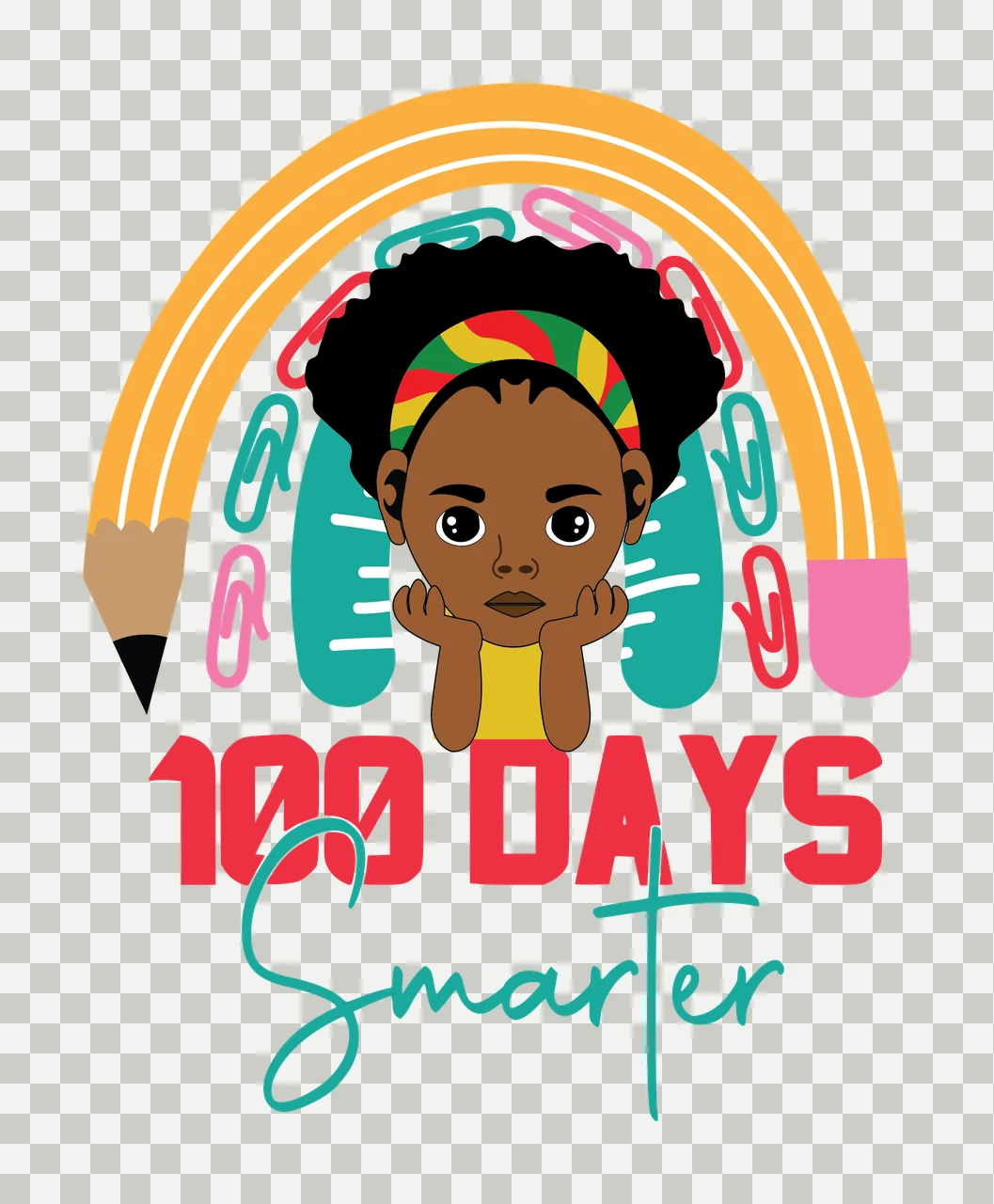 Black 100 Days Smarter Rainbow Graphic arched paperclips white transparency and detail preview thumbnail