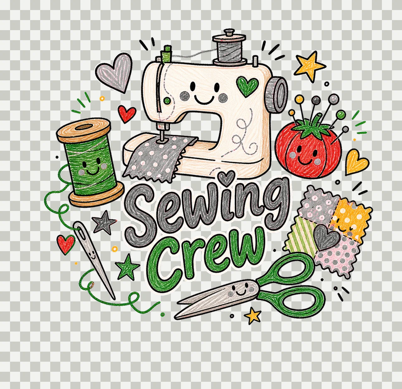 Sewing Doodle Crew sublimation instant shirt Variation B transparency and detail preview thumbnail