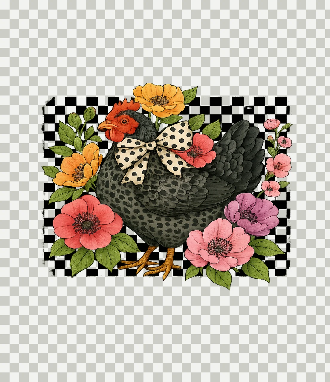 Flower Chicken Surrounded By Flowers With And Bow leaves transparency and detail preview thumbnail