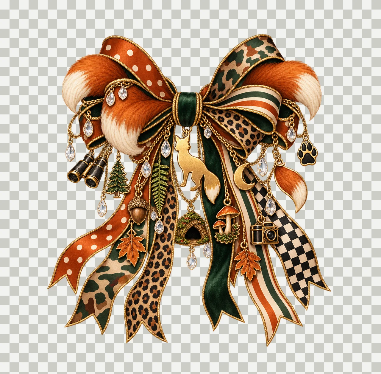 Fox Lover Bow Charm PNG, Gold Chain Charms, Transparent Sublimation Design, Digital Download transparency and detail preview thumbnail