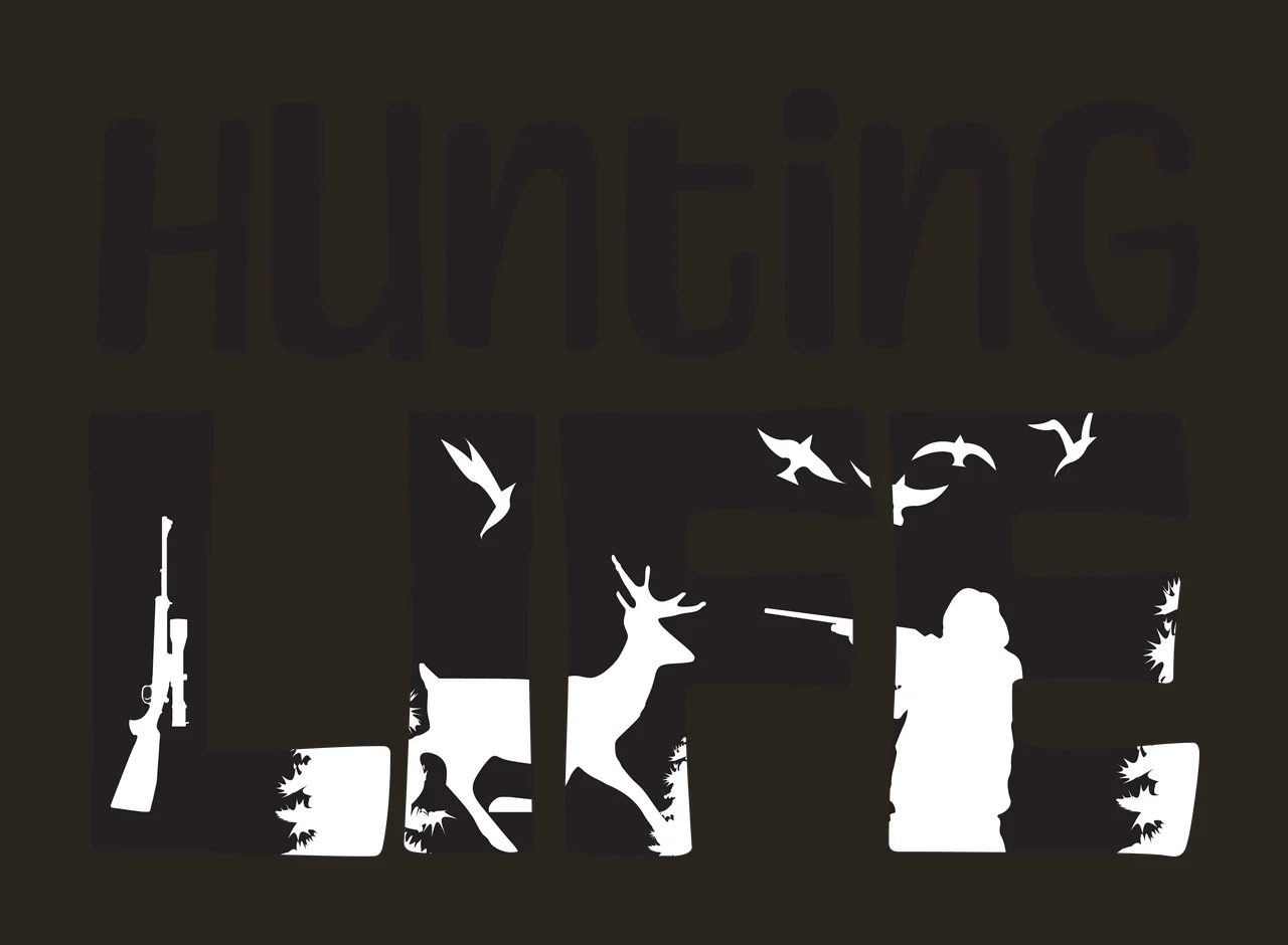 Deer Hunting Hunting Life Text With Animal Icons rifle birds contrast preview thumbnail