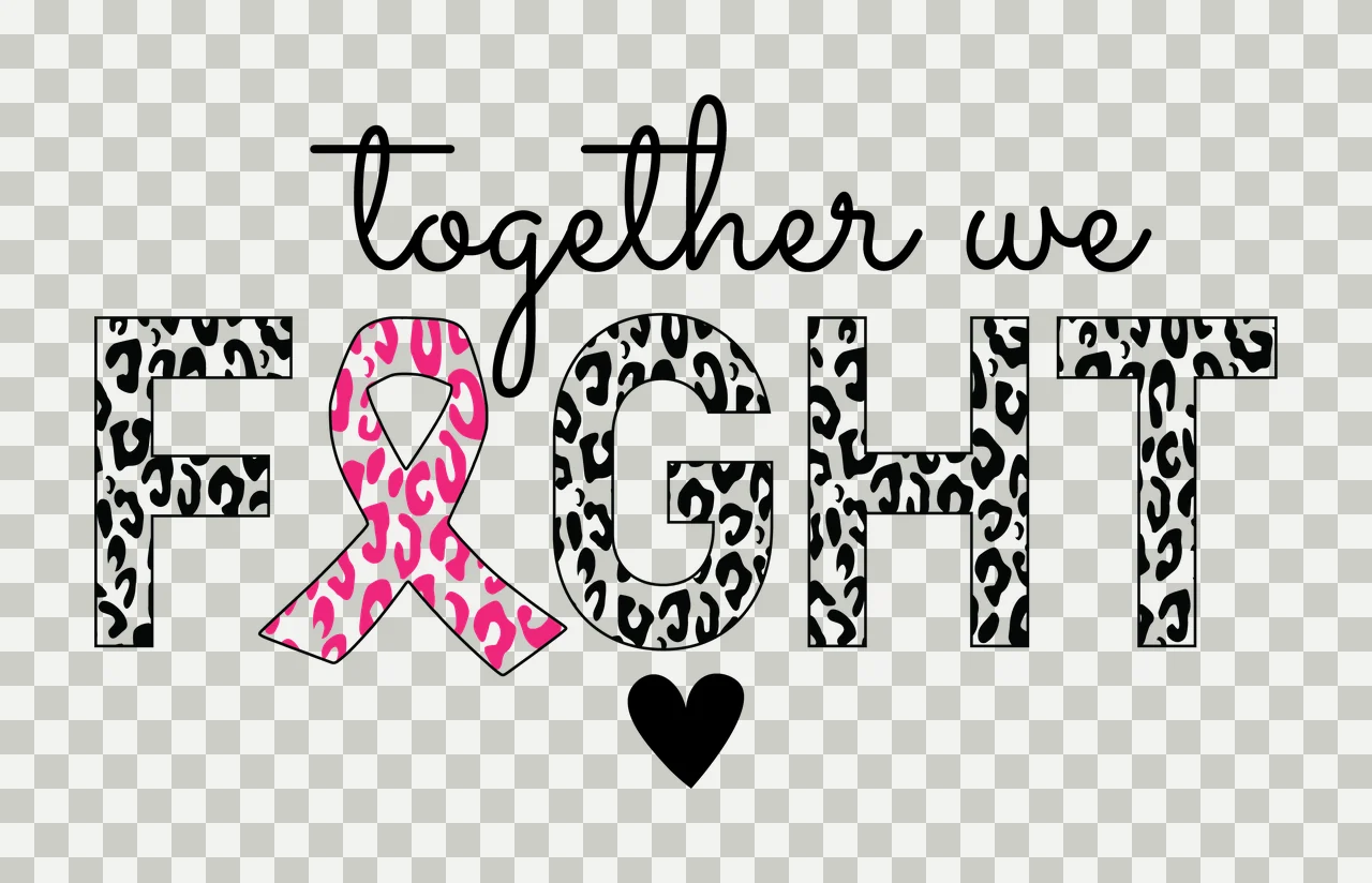Leopard Together We Fight Ribbon Text Design with uniting heart transparency and detail preview thumbnail