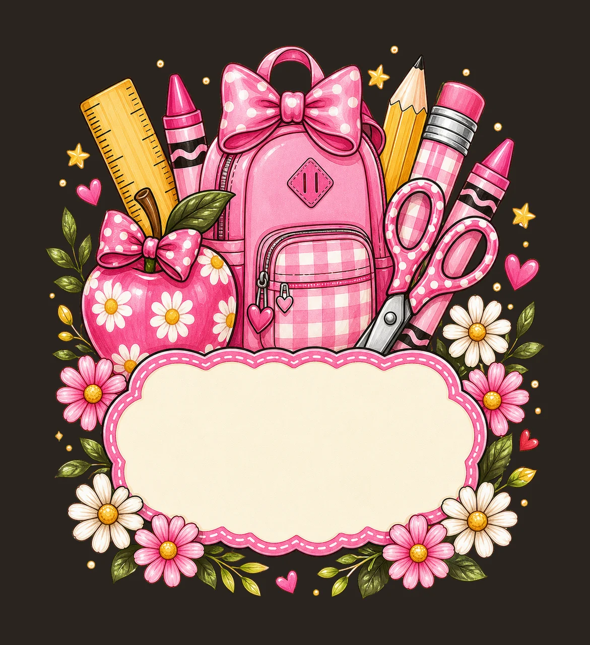 Girly Back to School Name Plate Kids Name Plate Variation B contrast preview thumbnail