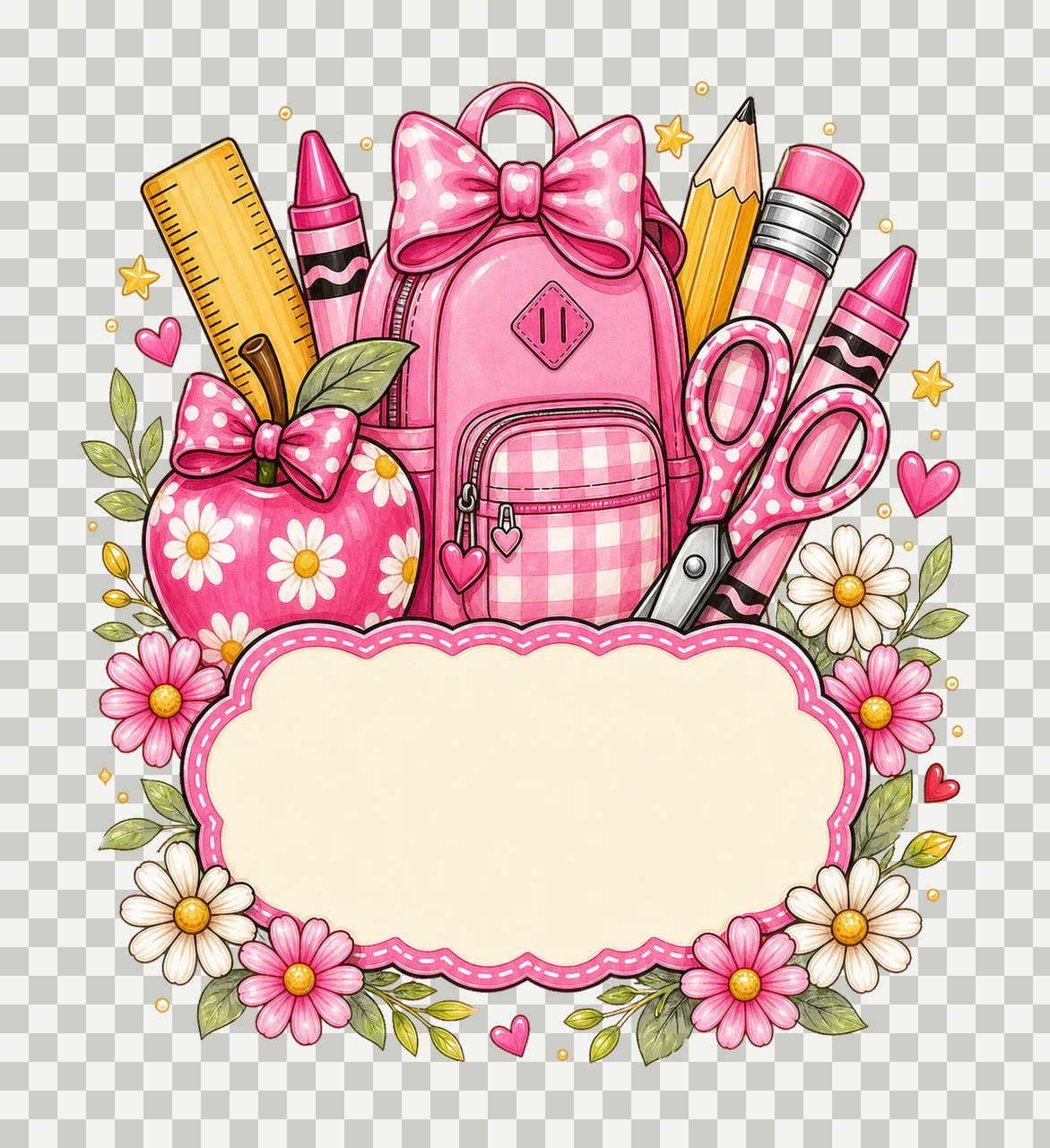Girly Back to School Name Plate Kids Name Plate Variation B transparency and detail preview thumbnail