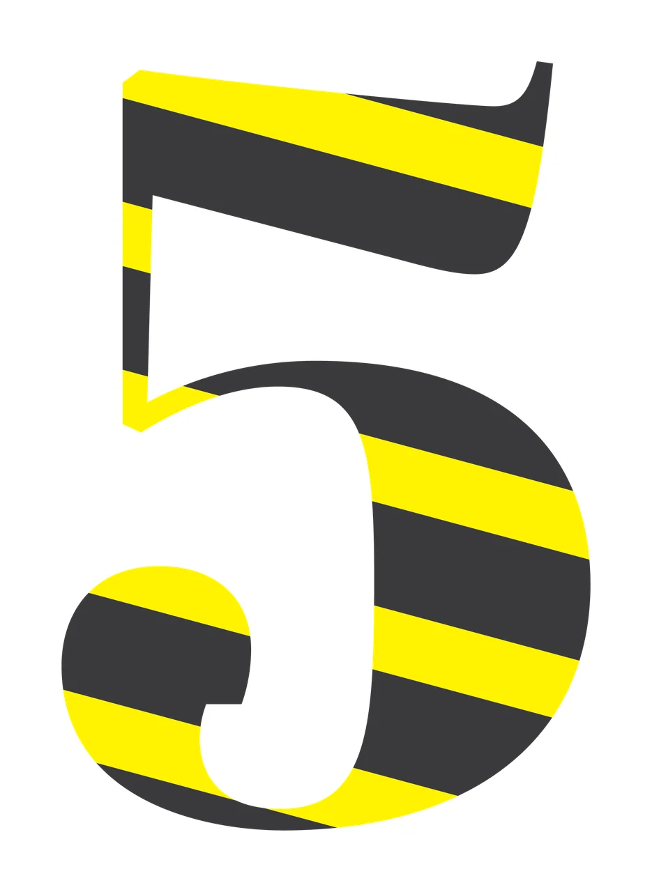 Number 5 Black Five In A Bold Serif 3D white font typography
