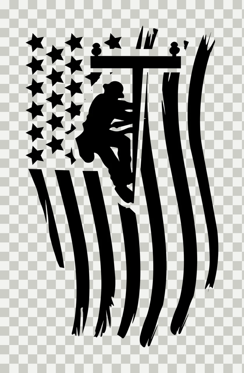 Lineman American Flag Silhouette Graphic working on pole person transparency and detail preview thumbnail