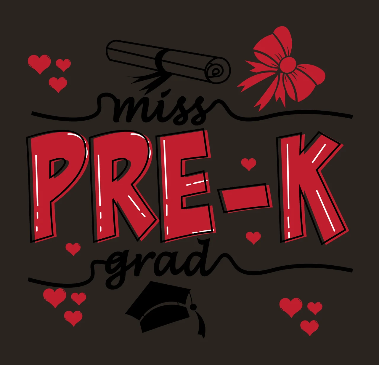 Miss With Bow text and diploma decorating graduation cap hearts contrast preview thumbnail