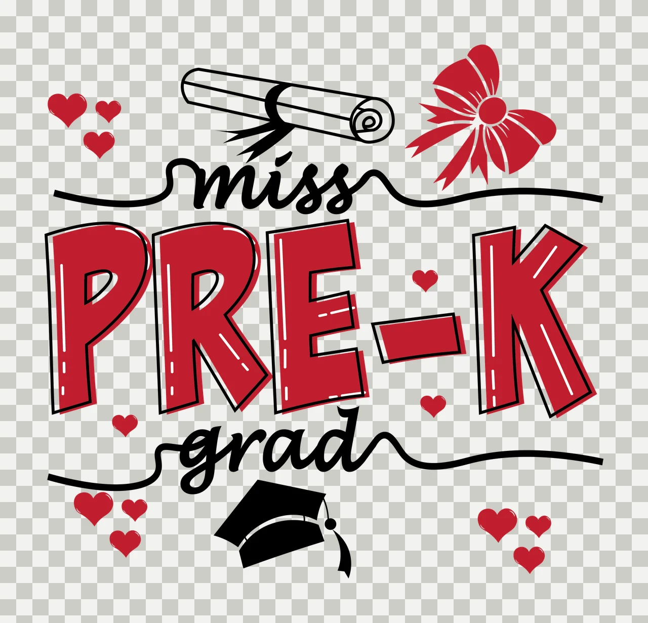 Miss With Bow text and diploma decorating graduation cap hearts transparency and detail preview thumbnail