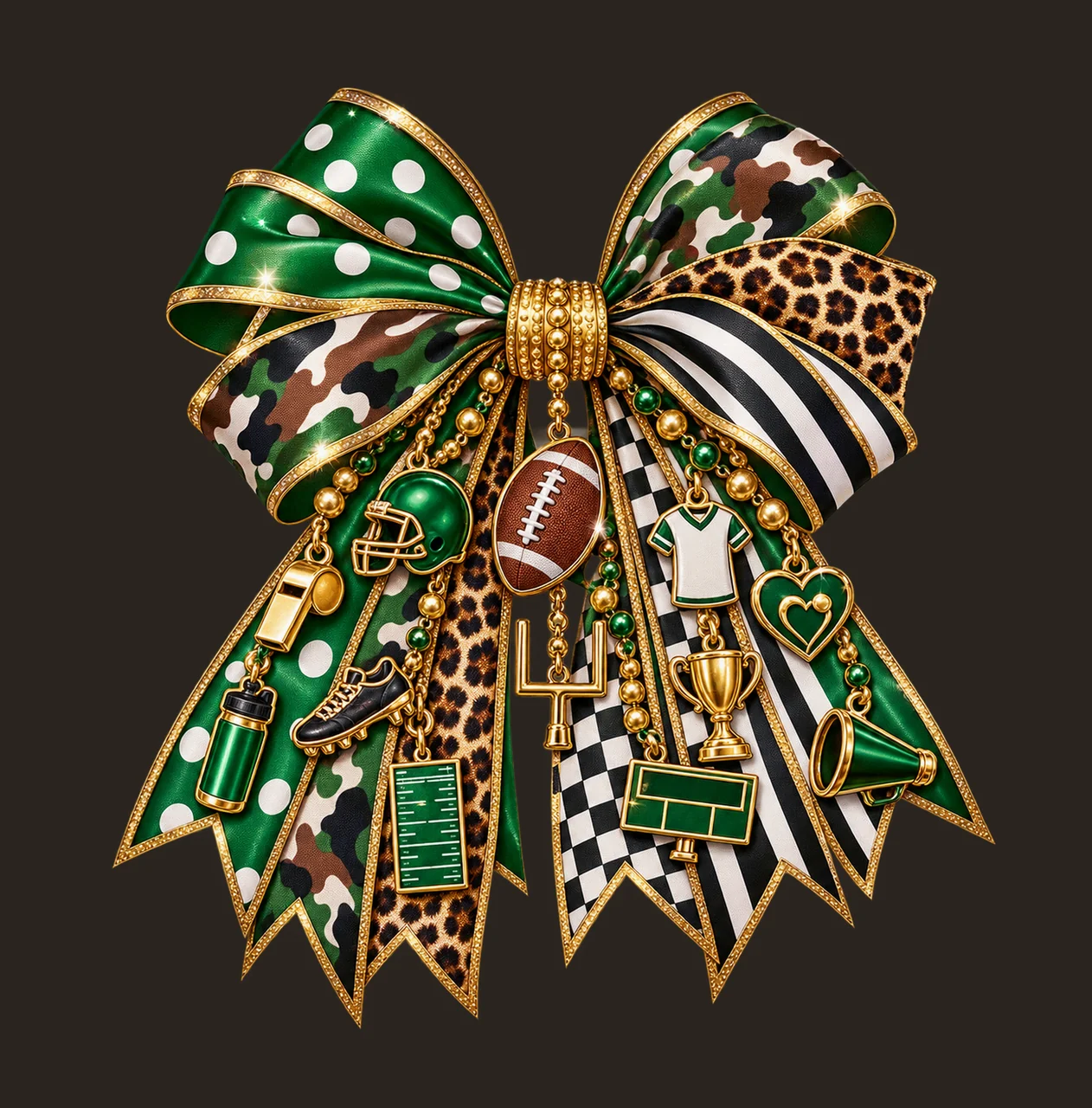 Football Mom Bow Charm PNG, Themed Gold Chain Charms, Coquette Ribbon Sublimation Design, Transparent Digital Download contrast preview thumbnail